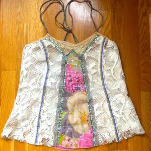 Size S lace tank with beautiful sequin details and sparkly straps. See through!